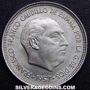 1957 (59) Franco Spanish 5 Pesetas (Obverse)