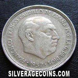1957 (60) Franco Spanish 5 Pesetas (Obverse)
