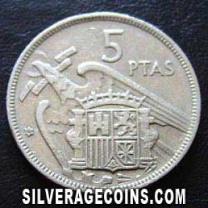 1957 (60) Franco Spanish 5 Pesetas (Reverse)