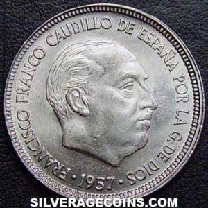1957 (65) Franco Spanish 5 Pesetas (Obverse)