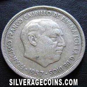 1957 (68) Franco Spanish 5 Pesetas (Obverse)