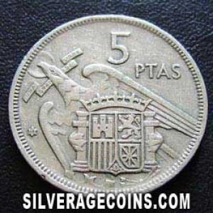 1957 (68) Franco Spanish 5 Pesetas (Reverse)