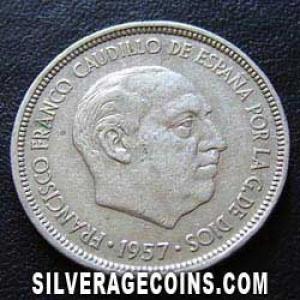 1957 (75) Franco Spanish 5 Pesetas (Obverse)