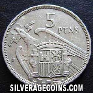 1957 (75) Franco Spanish 5 Pesetas (Reverse)