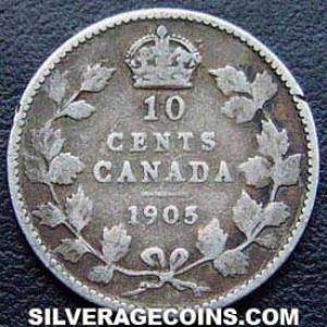 1905 Edward VII Canadian Silver "Dime" 10 cents (Reverse)