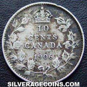 1906 Edward VII Canadian Silver "Dime" 10 cents (Reverse)
