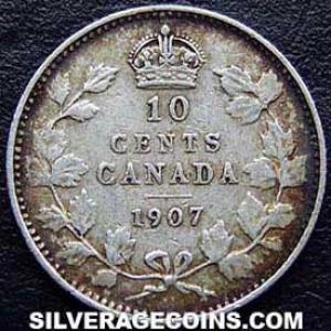 1907 Edward VII Canadian Silver "Dime" 10 cents (Reverse)