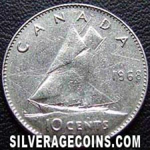 1968 Elizabeth II Canadian 10 Cents (Reverse)