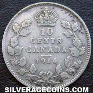 1914 George V Canadian Silver "Dime" 10 cents (Reverse)