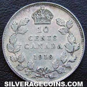 10 Céntimos "Dime" de Plata Canadienses de Jorge V 1919 (Reverso)