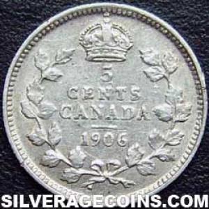 1906 Edward VII Canadian Silver 5 cents (Reverse)