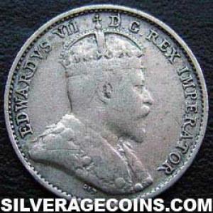 5 Céntimos de Plata Canadienses de Eduardo VII 1909 round leaves (Anverso)