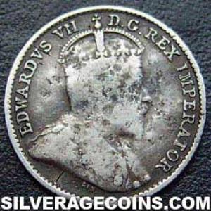 1910 pointed leaves Edward VII Canadian Silver 5 cents (Obverse)