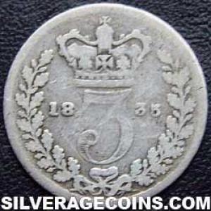 1835 William IV British Silver Threepence (Reverse)