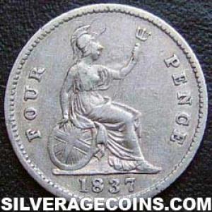1837 William IV British Silver Fourpence (Groat) (Reverse)