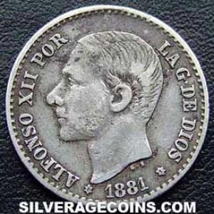 1881 (81) MS-M Alfonso XII Spanish Silver 50 Cents (Obverse)