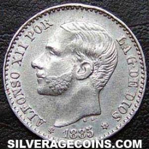 1885 (86) MS-M Alfonso XII Spanish Silver 50 Cents (Obverse)