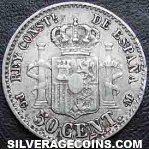 1892 (82) PG-M Alfonso XIII "Pelón" Spanish Silver 50 Cents (Reverse)