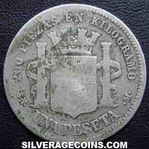 1869 (69) SN-M Provisional Government Spanish Silver Peseta (Spain) (Reverse)