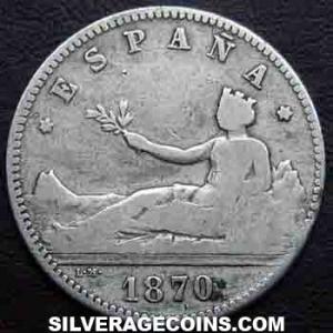 1870 (70) SN-M Provisional Government Spanish Silver Peseta (Spain) (Obverse)