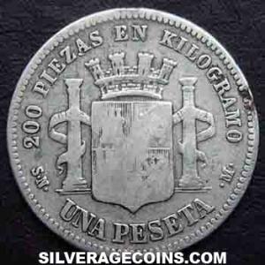 1870 (70) SN-M Provisional Government Spanish Silver Peseta (Spain) (Reverse)