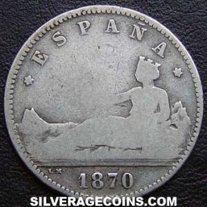 1870 (73) DE-M Provisional Government Spanish Silver Peseta (Spain) (Obverse)