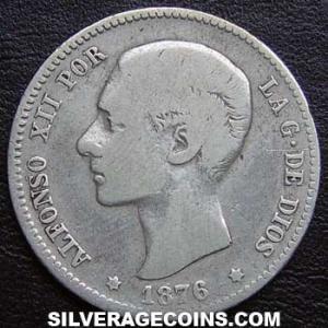 1876 (76) DE-M Alfonso XII Spanish Silver Peseta (Obverse)
