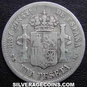 1876 (76) DE-M Alfonso XII Spanish Silver Peseta (Reverse)