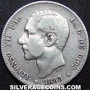 Peseta de Plata Española de Alfonso XII 1883 (83) MS-M (Anverso)