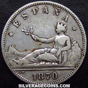 2 Pesetas de Plata Españolas del Gobierno Provisional 1870 (73) DE-M (Anverso)