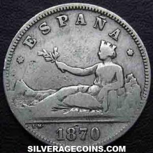 1870 (75) DE-M Provisional Government Spanish Silver 2 Pesetas (Obverse)