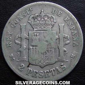 1881 (81) MS-M Alfonso XII Spanish Silver 2 Pesetas (Reverse)