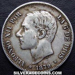 1879 (79) EM-M Alfonso XII Spanish Silver 2 Pesetas (Obverse)