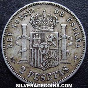 1879 (79) EM-M Alfonso XII Spanish Silver 2 Pesetas (Reverse)