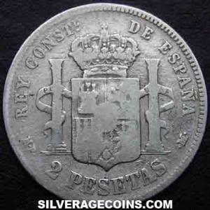 1889 (89) MP-M Alfonso XIII "Pelón" Spanish Silver 2 Pesetas (Reverse)