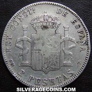 1905 (05) SM-V Alfonso XIII "Cadete" Spanish Silver 2 Pesetas (Reverse)