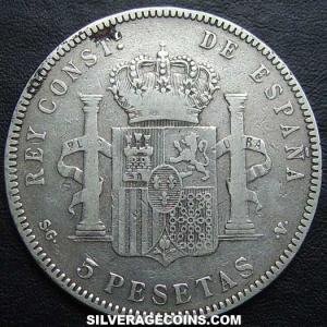 1899 (99) SG-V Alfonso XIII "Rizos" Spanish Silver 5 Pesetas (Reverse)