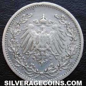1905 F Wilhelm II German Silver Half Mark (Obverse)