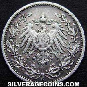 1905 G Wilhelm II German Silver Half Mark (Obverse)