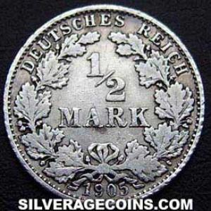 1905 G Wilhelm II German Silver Half Mark (Reverse)