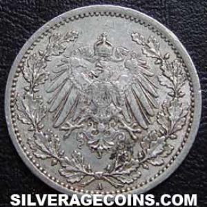 1906 A Wilhelm II German Silver Half Mark (Obverse)
