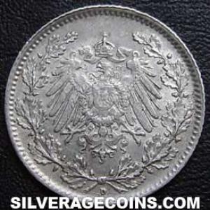 1906 D Wilhelm II German Silver Half Mark (Obverse)