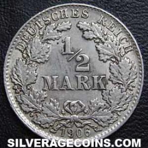 1906 D Wilhelm II German Silver Half Mark (Reverse)