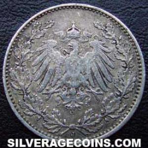 Medio Marco de Plata Alemán de Guillermo II 1914 J (Anverso)