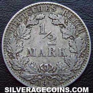 Medio Marco de Plata Alemán de Guillermo II 1914 J (Reverso)