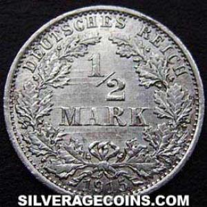 Medio Marco de Plata Alemán de Guillermo II 1915 A (Reverso)