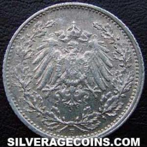 1915 F Wilhelm II German Silver Half Mark (Obverse)