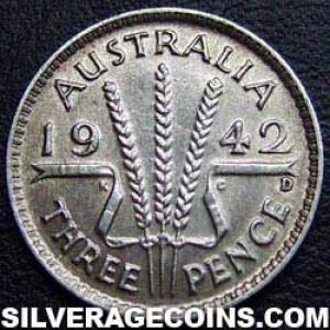 3 Peniques de Plata Australianos de Jorge VI 1942 D (Reverso)