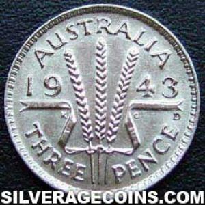 1943 D George VI Australian Silver Threepence (Reverse)