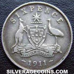 1911 (L) George V Australian Silver Sixpence (Reverse)